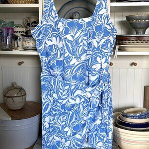 Old Navy Pique Swim Dress XXL Side-Tie Blue/White Floral NWT